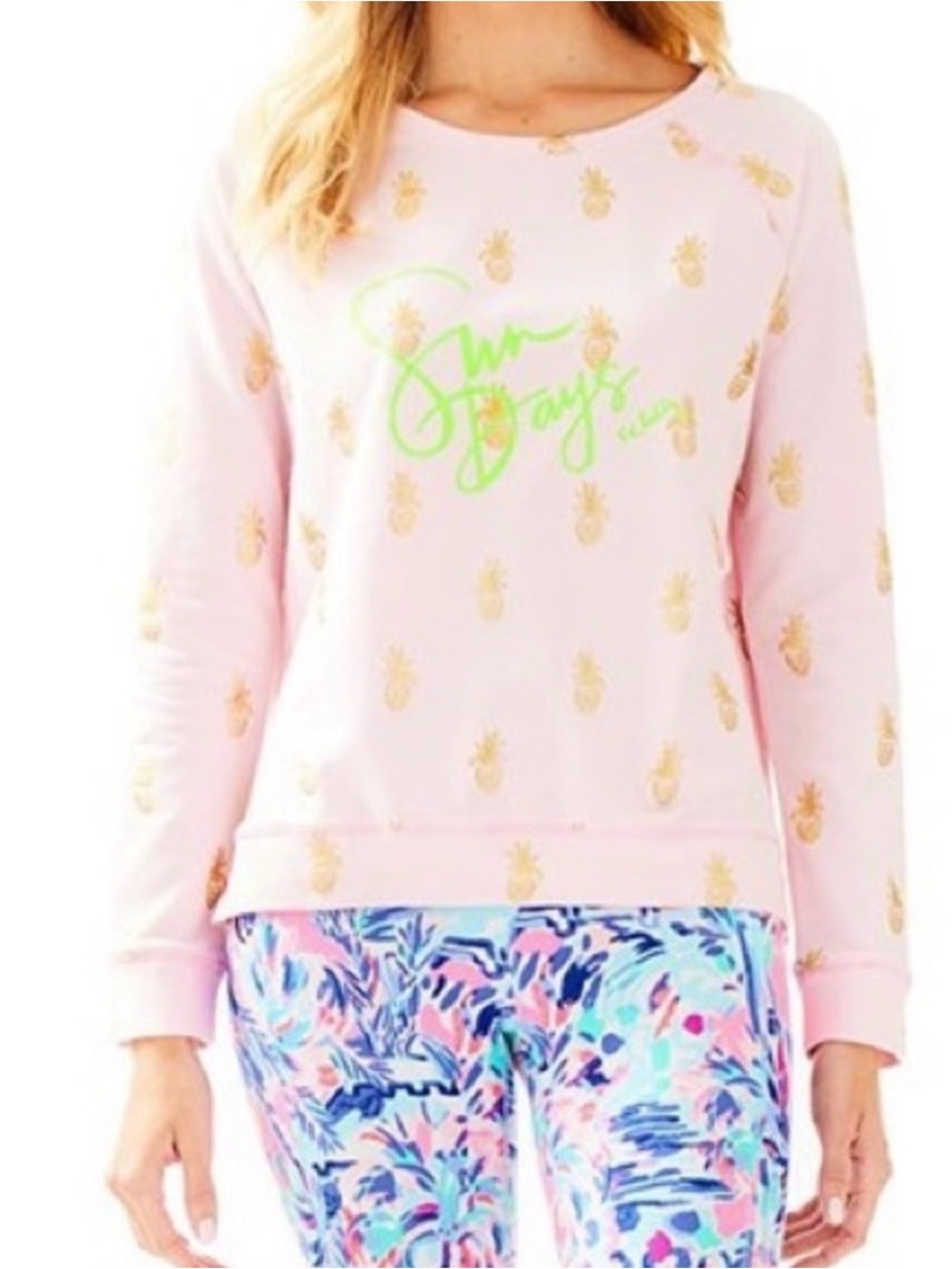 Lilly Pulitzer Braydon Pullover Sweatshirt Sun Days Pink and Gold Small